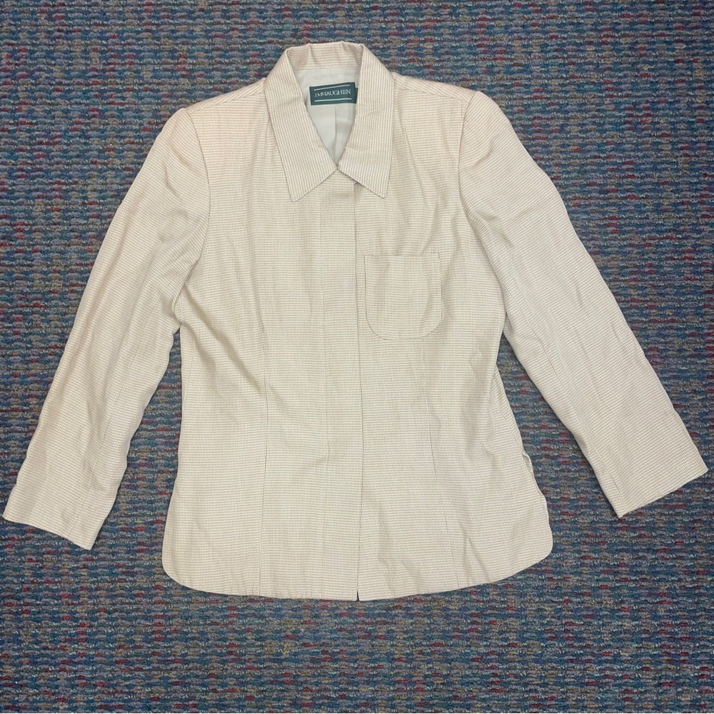 Vintage J McLaughlin Women Size 12 Houndstooth Brown Tan Blazer Jacket Lined